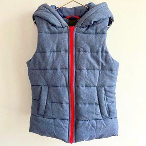 Zella Girl Blue Quilted Puffy Hooded Vest with Bright Coral Zipper